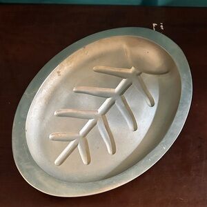Silver Oval Leaf Design Platter, Pewter Perhaps Christmas Gift Service Dish Meat